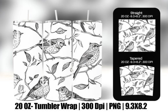 Download Line Art Birds Pattern Wrap Tumbler - Wrap Collection