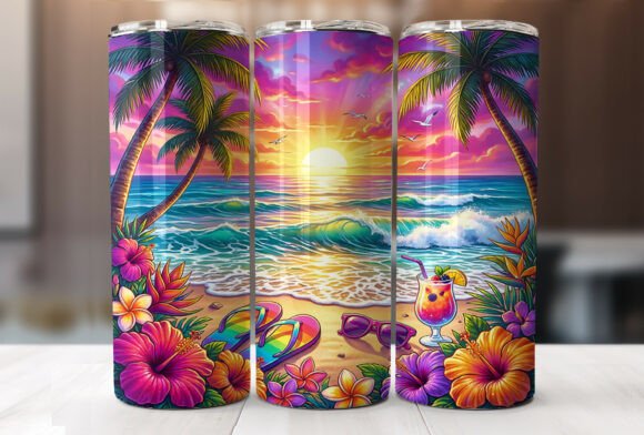 Download Tropical Sunset Beach Tumbler Wrap PNG - Wrap Collection