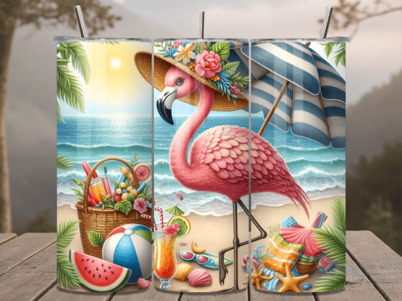 Download Summer Beach Flamingo Hat Tumbler Wrap - Wrap Collection
