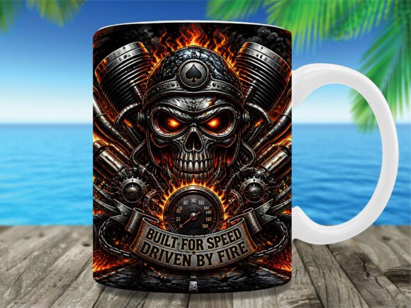 Download Engine Piston Skull Biker Speed Mug Wrap - Wrap Collection